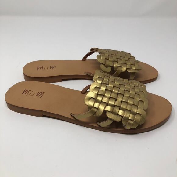 Mi.iM Cross-Hatch Golden Slip On Sandals Size 8 Slides Party Night Out Summer - Picture 6 of 10